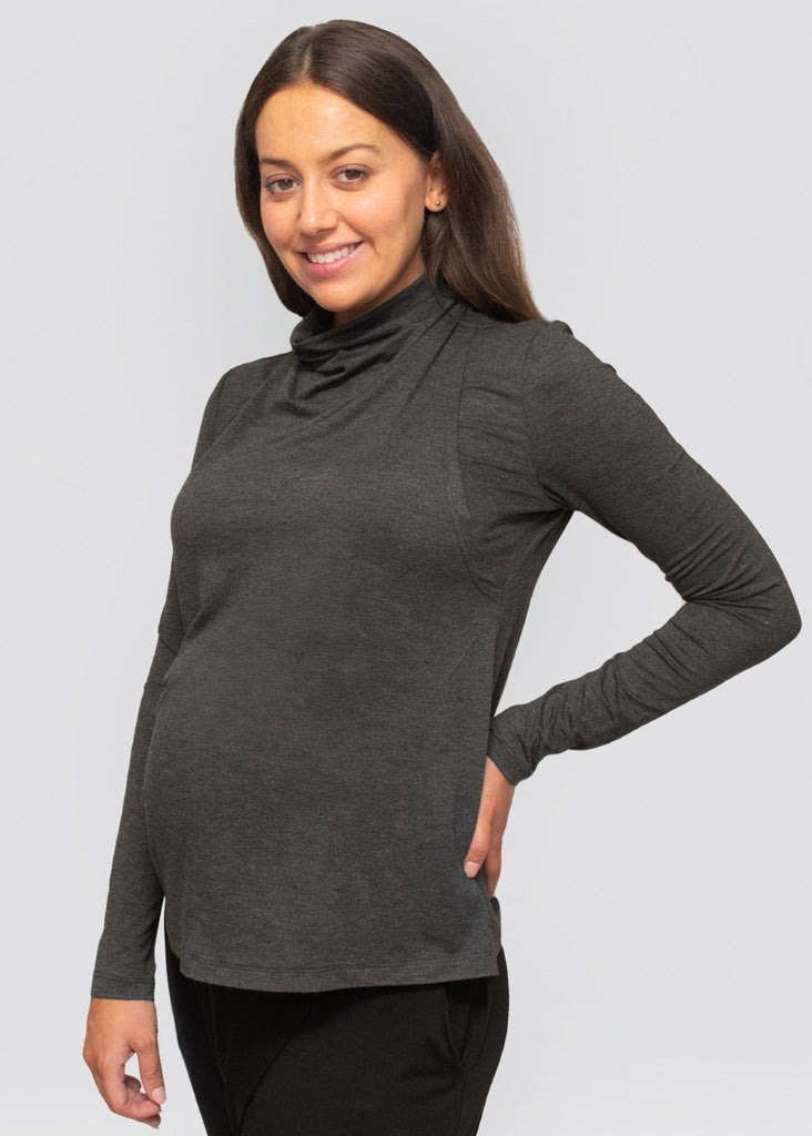 long sleeve tee - charcoal - úton: maternity and postpartum essentials